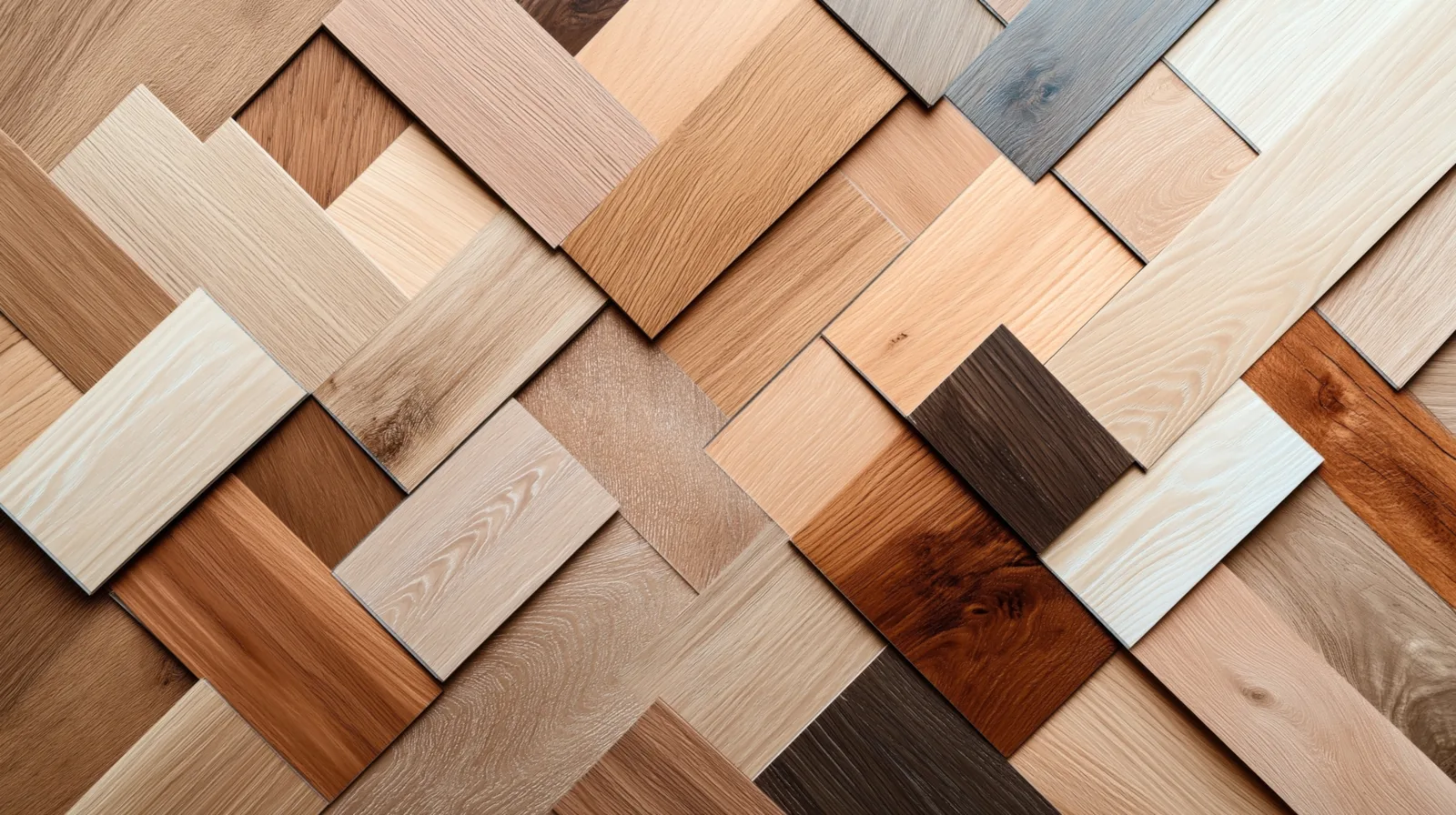 Hardwood, laminate and luxury vinyl flooring samples laid out for an in-home consultation